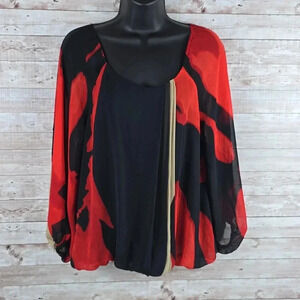 Vince Camuto | Top | Long Sleeve | Pleated front | Red and Black | Size XS